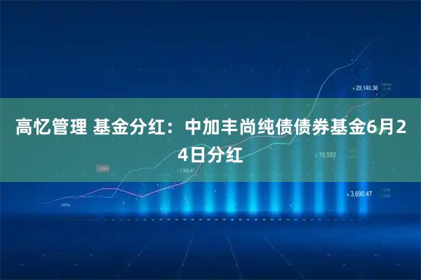 高忆管理 基金分红：中加丰尚纯债债券基金6月24日分红