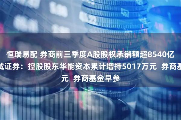恒瑞易配 券商前三季度A股股权承销额超8540亿元；长城证券：控股股东华能资本累计增持5017万元  券商基金早参